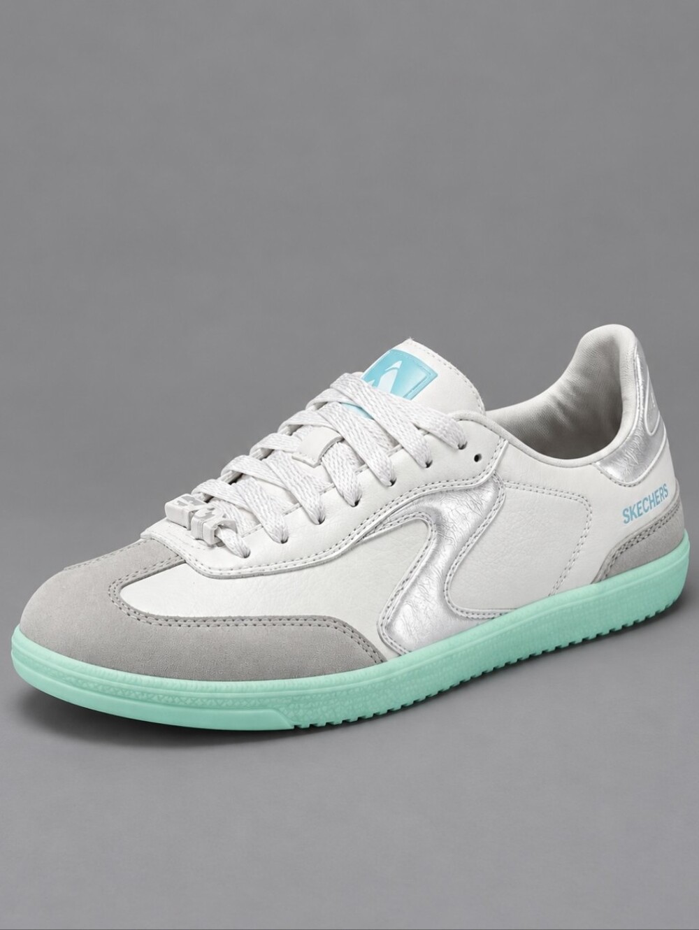 NEW Skechers Court Classics Hotshot Sneakers Leather White/Aqua Women's Sz 11